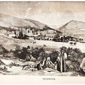 1873 Nazareth Woodcut & Engraving Victorian Bible Antique Biblical History F12A